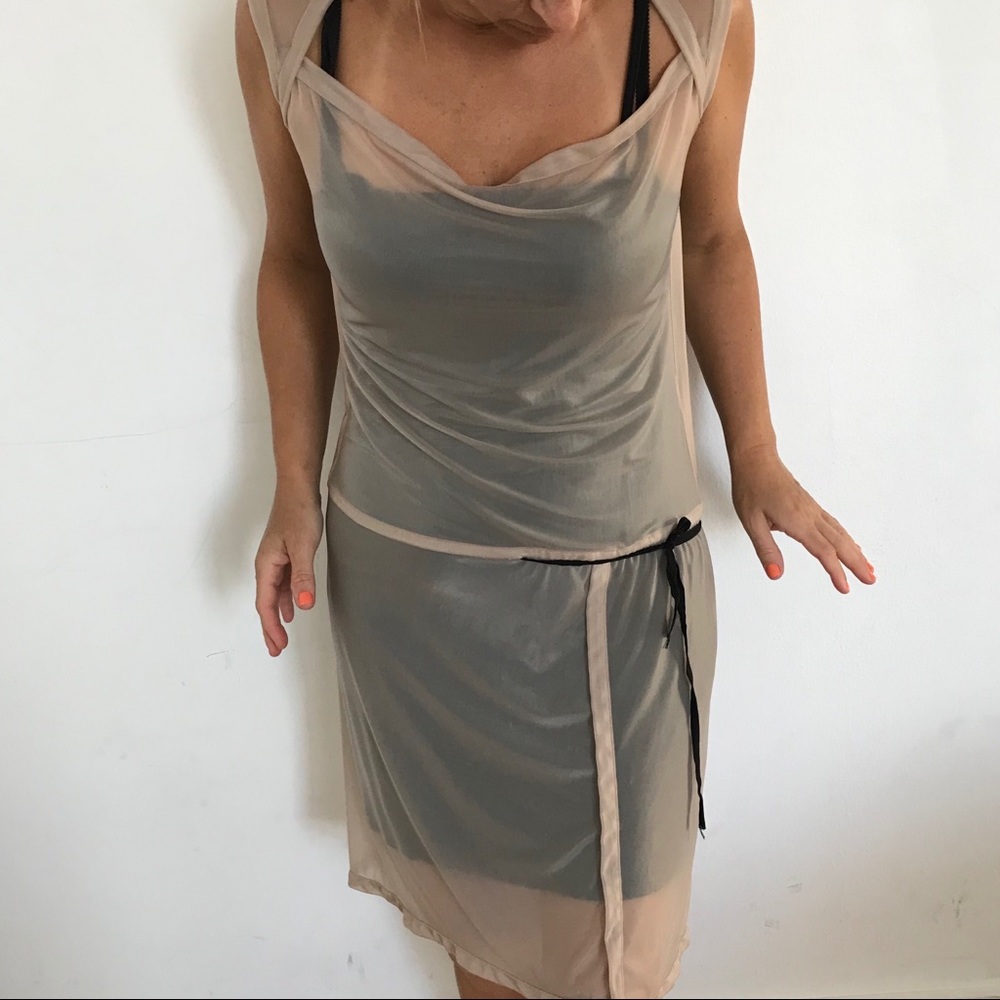 Liviana Conti sheer dress in blush.